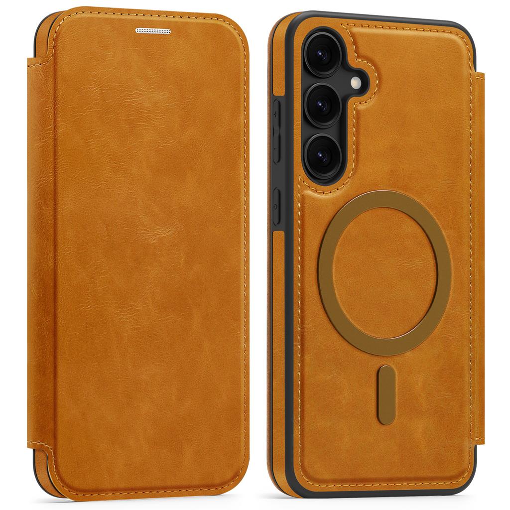 For Samsung Galaxy S24+ Case Compatible with MagSafe RFID Blocking Card Holder Leather Phone Cover