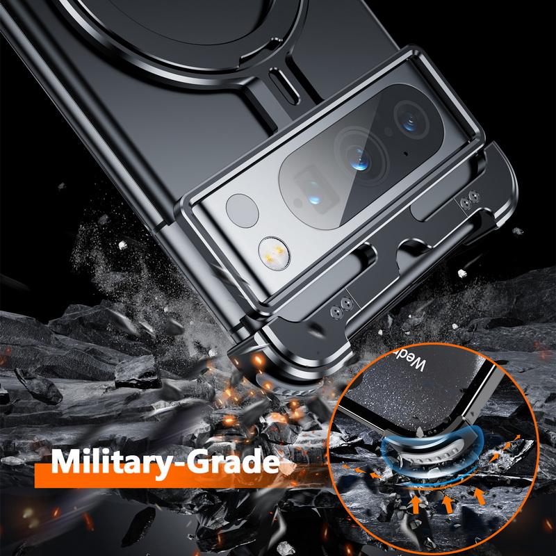 Aluminium Alloy Frameless Phone Case For Google Pixel 9 Pro XL 9 Pro 8 Pro Wireless Charge Magnetic Ring Stand Shockproof Cover