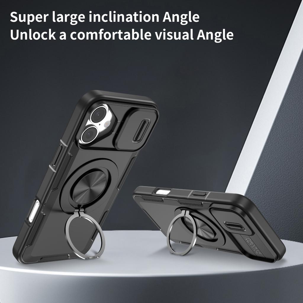 Case for iPhone 16 Plus - TPU+PC, Black, With Stand
