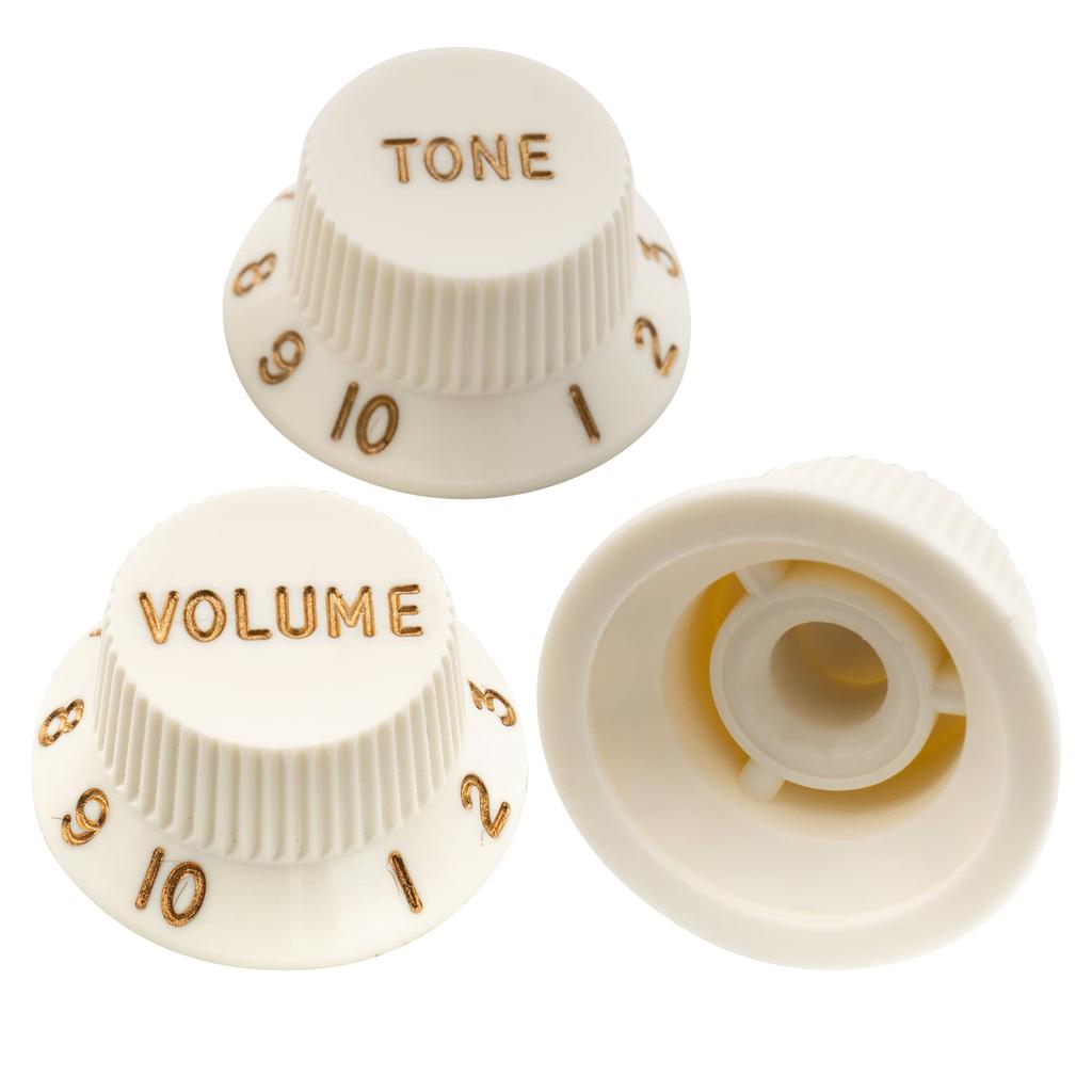 Musiclily Ultra Stratocaster Knob Set (1V/2T, Inch/Metric) for ST Electric Guitars, Aged White