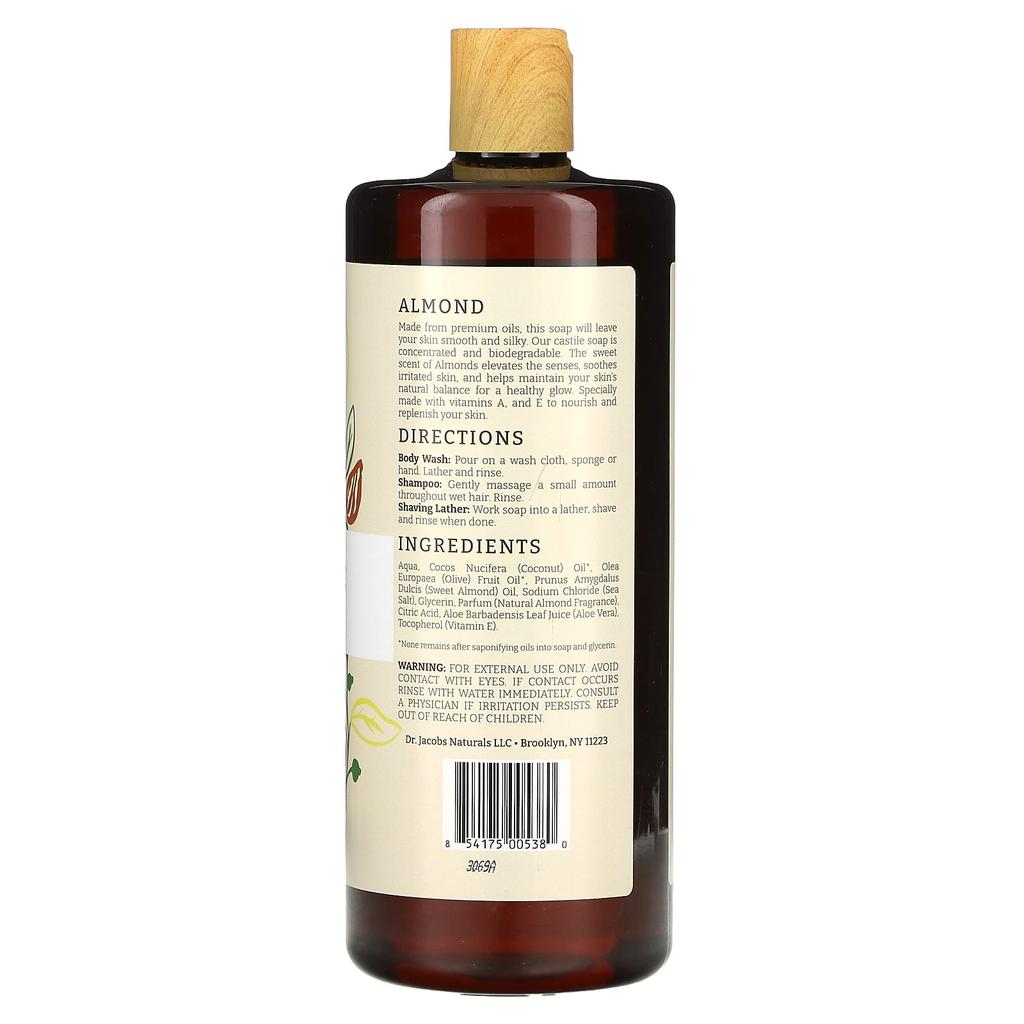 Dr. Jacobs Naturals Botanical Rich Castile Body Wash + Nourishing Almond, 32 Oz (946 Ml)