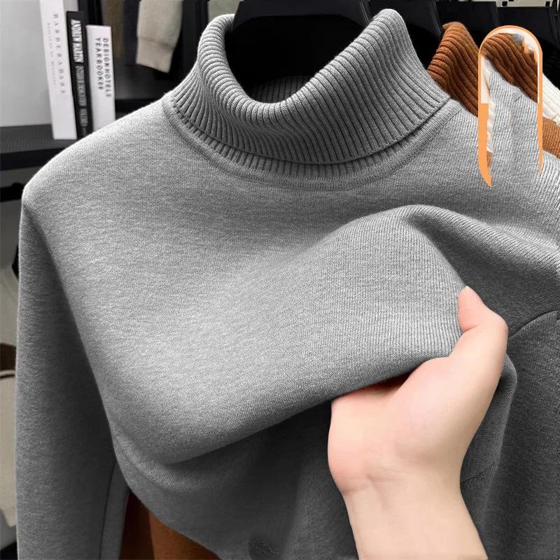 Мужской осенне-зимний свитер с теплой бархатной подкладкой и высоким воротником