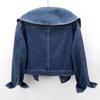 Women Denim Jacket Retro Single-breasted Doll Collar Long Sleeves Solid Color Side Pockets