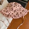 Cute Polyester Floral Print Bucket Hat Double Sided Adjustable Sun Hat Wide Brim Foldable Panama Hat Women
