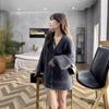 Faux Mink V-neck Lazy Wind Knitted Cardigan Lantern Sleeve Sweater Women's Fall and Winter Pocket Paragraph Jacket