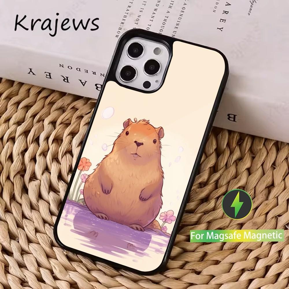 Милый C-Капибара F-Забавный Чехол для Телефона Для iPhone 16,15,14,13,12,11,Pro,Max,Plus,Mini, Magsafe,Магнитный Чехол для Беспроводной Зарядки