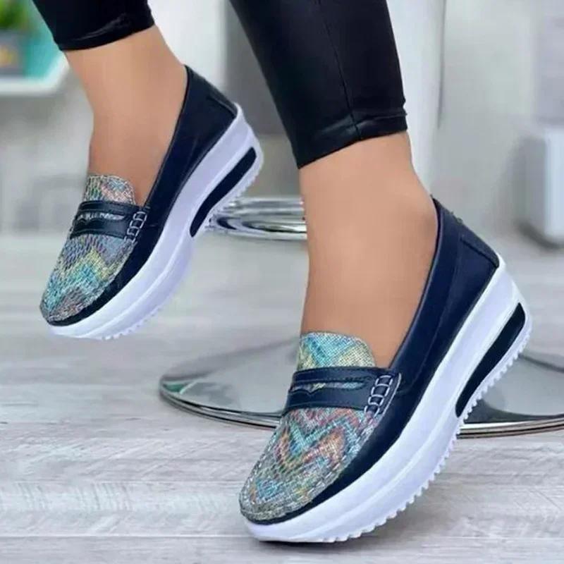 Plus Size 43 Casual Flat Shoes Women Fashion Round Toe Low Top Wedge Platform Sneakers Comfort Non Slip Female Loafers