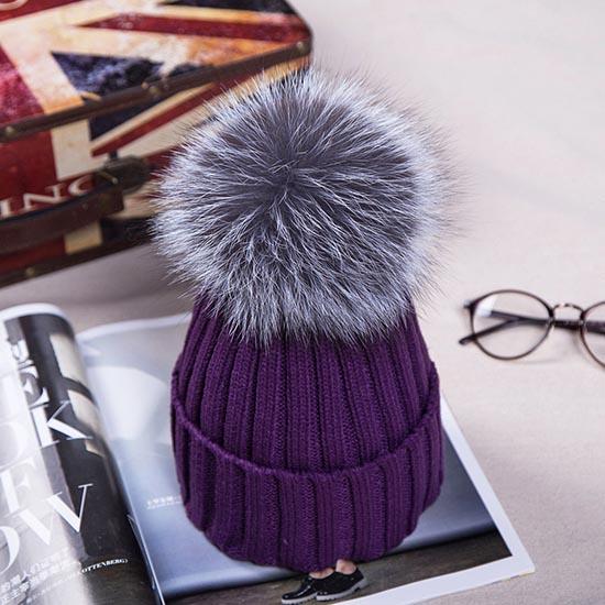Detachable Faux Mink Silver Fox Fur Ball Cap Pom Poms Winter Hat for Women Girl 's Hat Knitted Beanies Cap