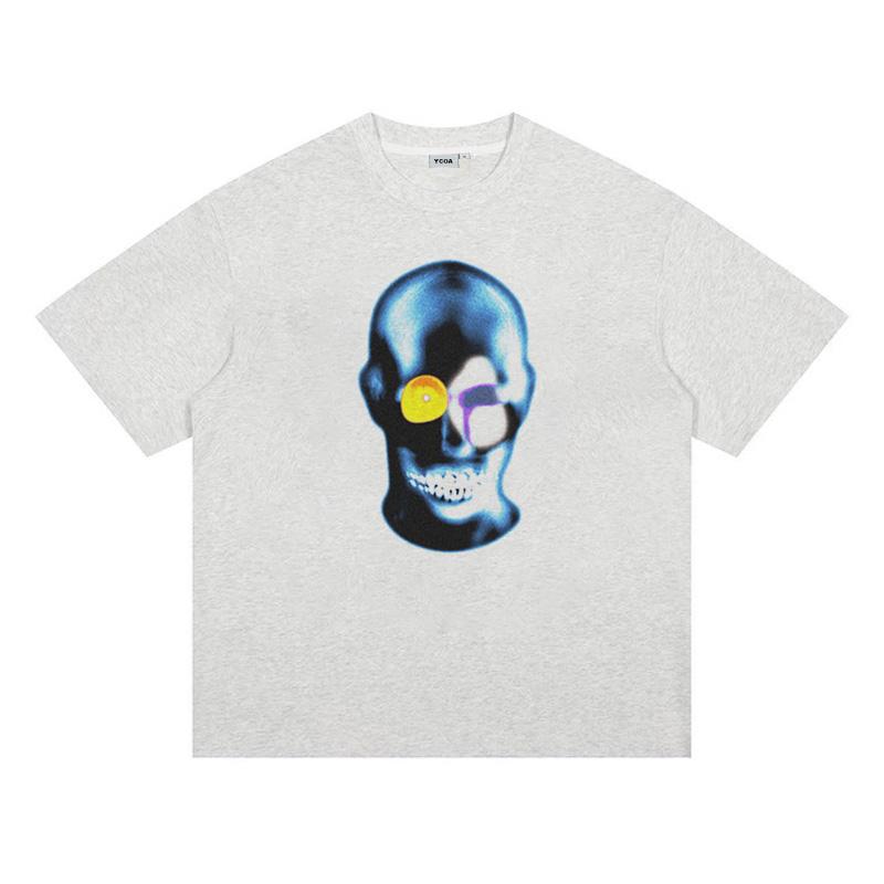 Men TShirt Cotton Skulls Graphic Summer Tops Harajuku Tees Short Sleeves Vintage Print Oversized Y2k Streetwear Unisex Clothing