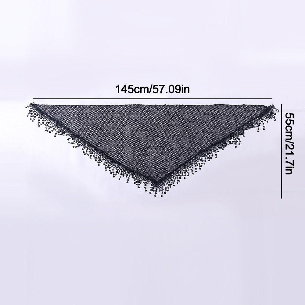 Breathable Tassels Lace Head Scarf Elegant Lace Flower Polyester Hollow Triangle Scarf Triangular Sequin Decor Scarf