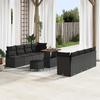 11-piece Garden Sofa Set with Cushions Black Poly Rattan Acacia, 2-seater Garden Sofa with Storage 3364449