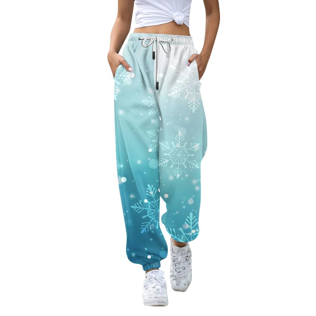 Women's Casual Fashion Christmas Printed Casual Sweatpants Elastic Waist Drawstring Pants