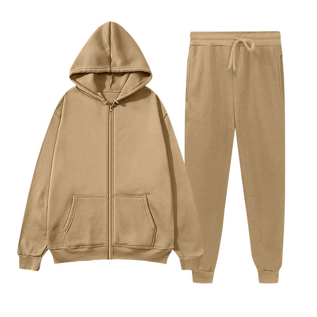 Женский модный повседневный однотонный спортивный комплект Fashion Hugh, кардиган с капюшоном, толстовка + спортивные штаны