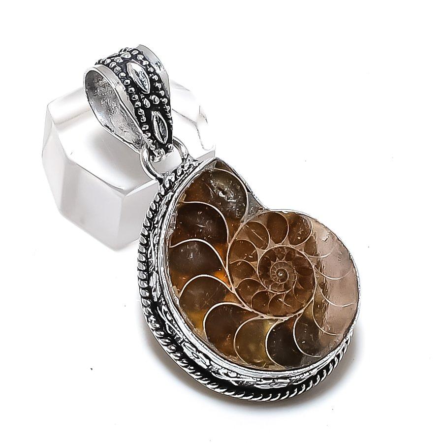 Ювелирный кулон из натурального аммонита из ископаемого драгоценного камня 925 пробы из серебра 1,85 дюйма Y5I68