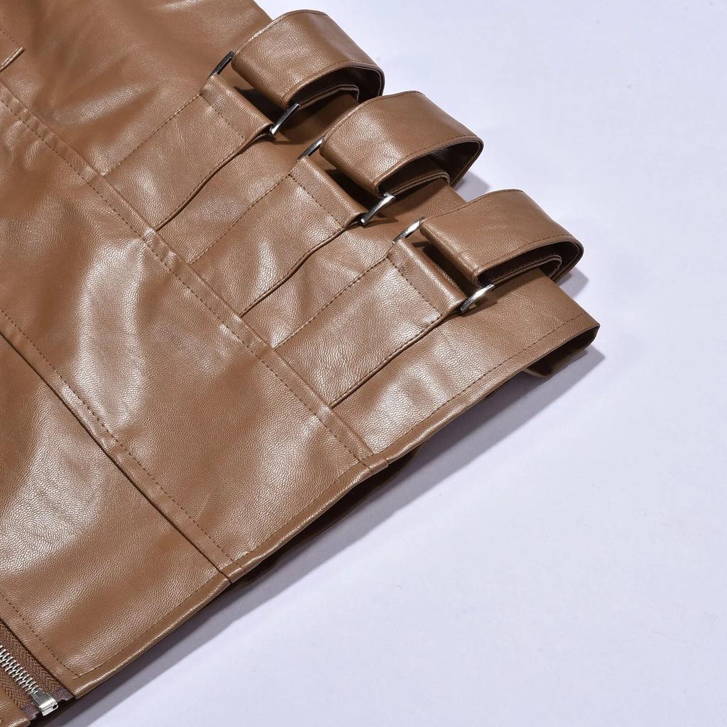 Men Punk Leather Vest Gothic Side Hollow Out Motorcycle Zipper Jacket Performance Costume Sleeveless Loose Waistcoat Winter Coat