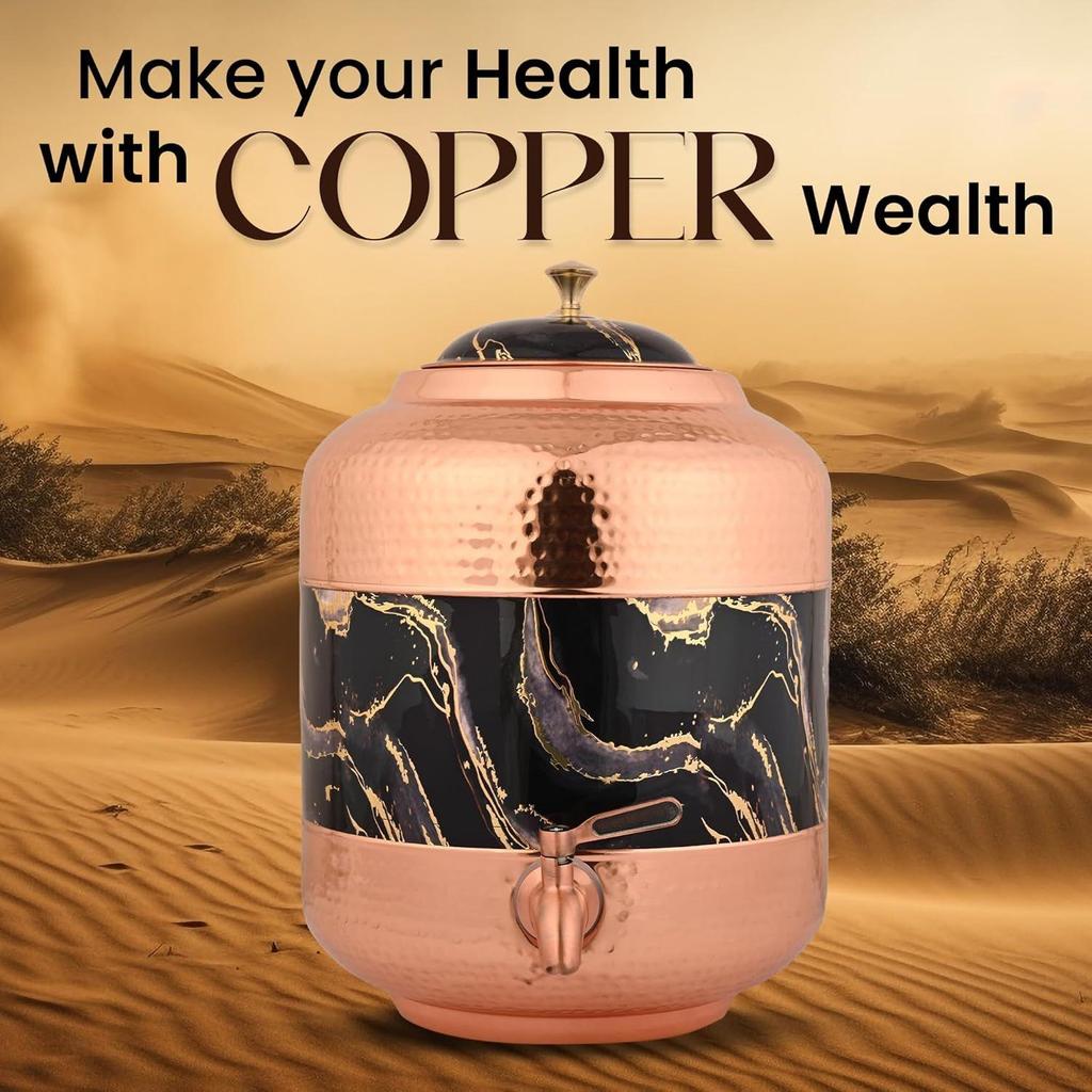 Медный молоток, резной диспенсер для воды, матка, сосуды, горшок, контейнер с краном из нержавеющей стали, 11 литров, аюрведические преимущества для здоровья, йога, медь