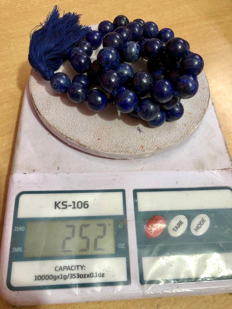 14 mm round 36"+ Indian Origin Lapis Lazuli 54+1 Guru Bead Japa Mala, Jaap Rosary, Yoga Prayer Healing Meditation September Birthstone