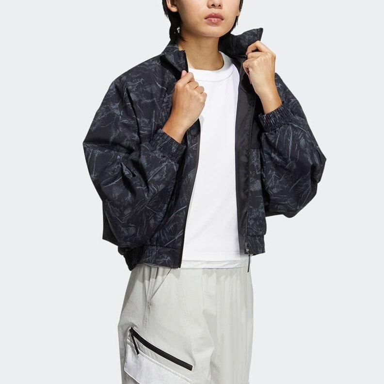 Adidas Оригинальная спортивная куртка с тремя полосками, накладным карманом, воротником-стойкой, молнией спереди, женская куртка черного цвета HS9506