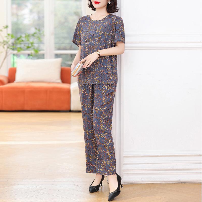Элегантные комплекты из 2 предметов больших размеров, женские комплекты, летние винтажные комплекты с широкими штанинами и брюками с принтом