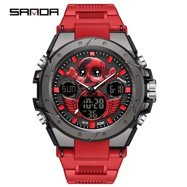Sanda 6087 Новые мужские цифровые часы Высокое качество Многофункциональные Кварцевый механизм Календарь Неделя Водонепроницаемые Мужские часы для спорта