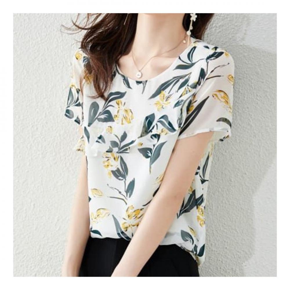 Navava Retro Flower Frill Short Sleeve Blouse Nb1356