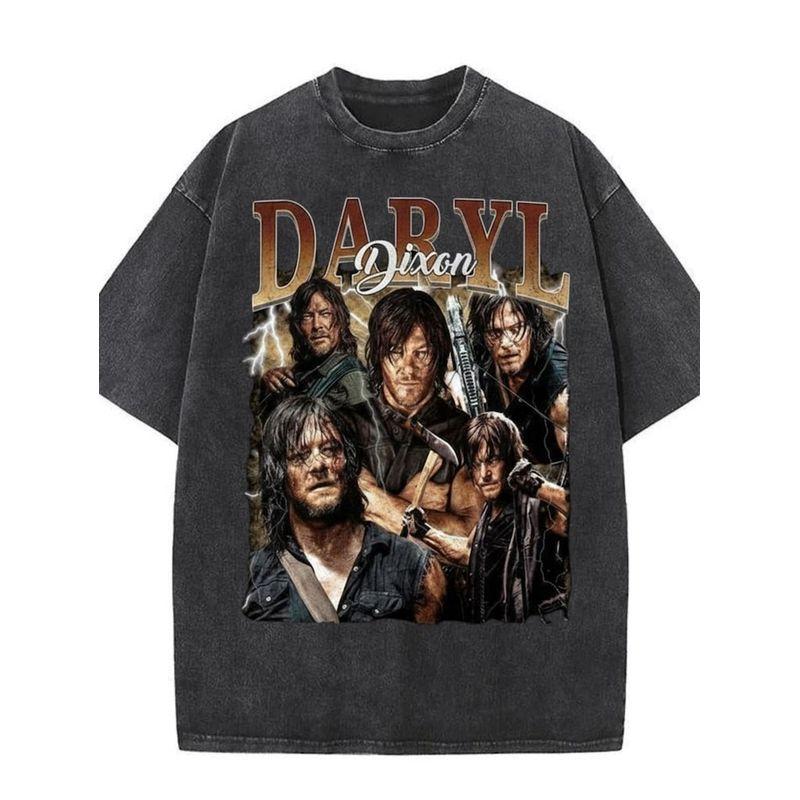 Daryl Dixon Washed Shirt Vintage TV Show Graphic Tee Apocalypse Style Unisex Washed T-Shirt PLUS SIZE