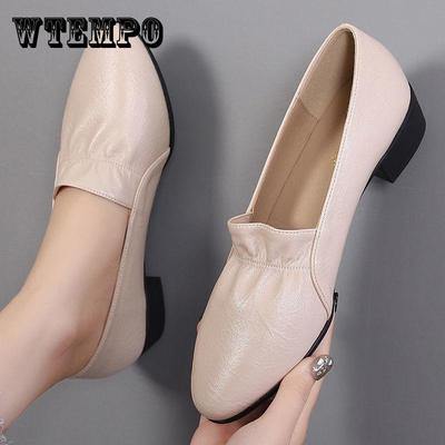 Туфли из мягкой кожи, женские рабочие туфли на низком толстом каблуке с круглым носком, рабочая обувь на среднем каблуке с мягкой подошвой, весна-осень