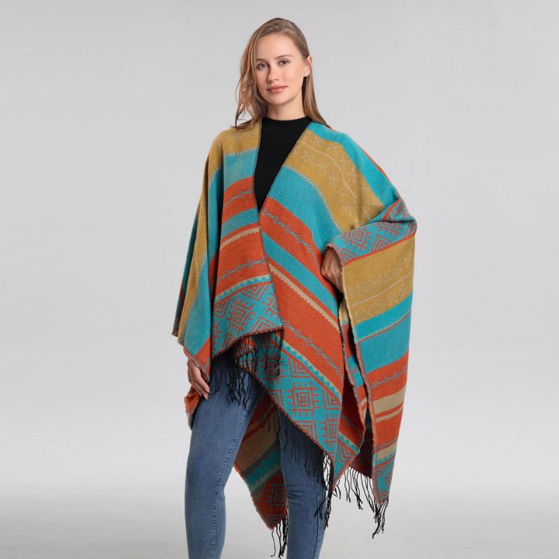 Ethnic Style Shawl Summer Outer Wear Women's Large Shawl Cape Cloak High-end Knitted Scarf