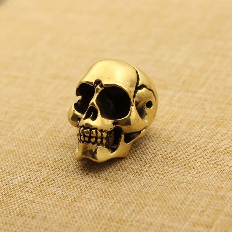 Solid Heavy Brass Skull Head Ornament Table Figurines Decorations Copper Punk Hip Hop Home Decors Accessories Bronze Miniatures
