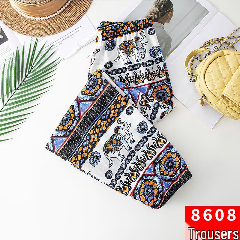 Женские бриджи-гаремы с высокой талией и манжетами, с этническим летним принтом тайских слонов, широкие