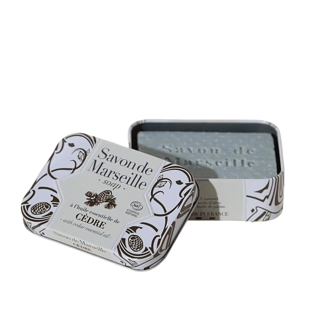 Marseille Cedar Soap in a Metal Tin 100g Alepia
