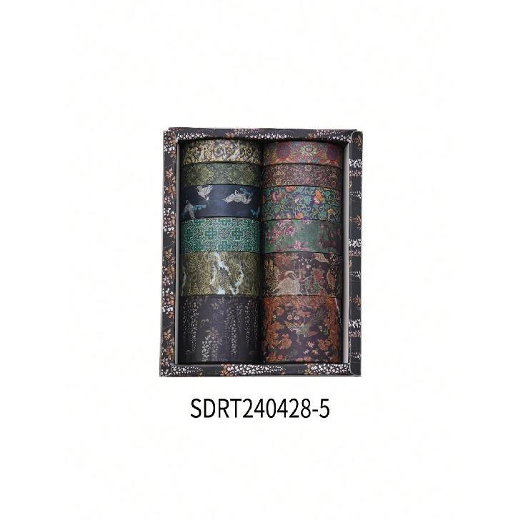 12 Rolls/Box Retro Landscape Washi Tape Creative Floral Mountain Crane Print Design Sticker Rolls Scrapbook And Gift Wrapping Decoration DIY Masking