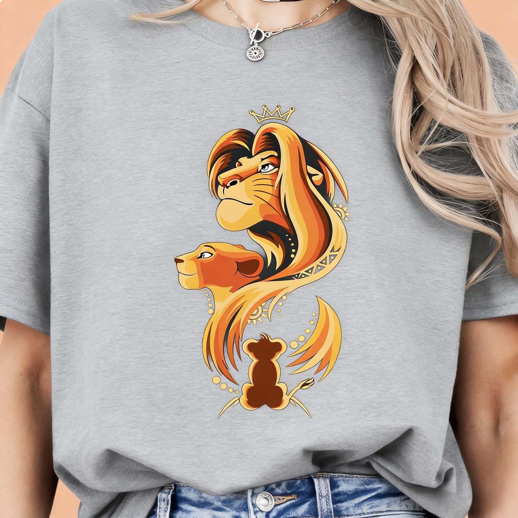 2026 New Cartoon Women Simba Lion King Geometric Print Womens TShirt Easy Fashion Plus Size Short Sleeve