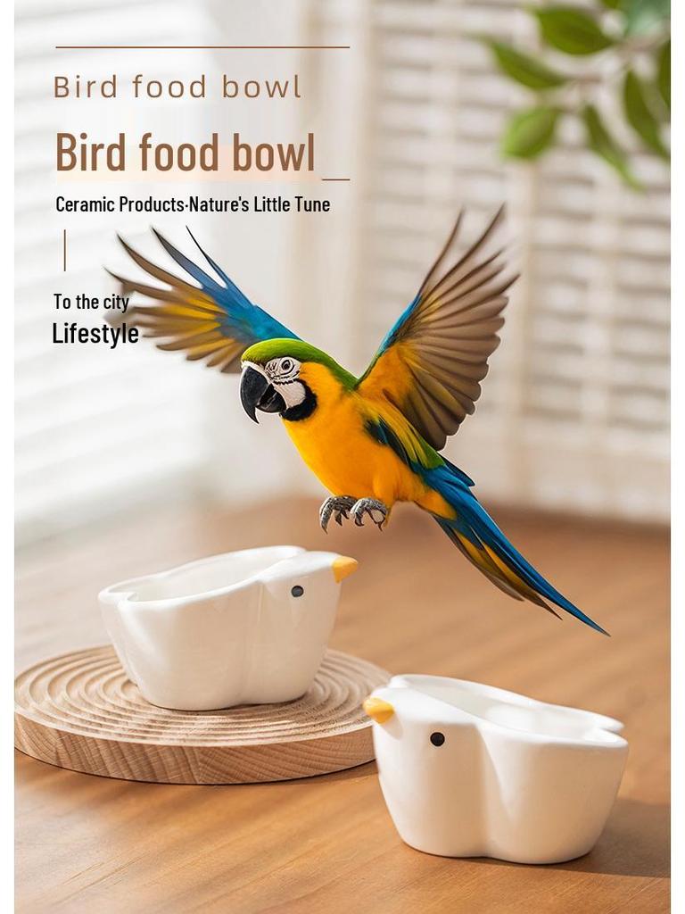 Ceramic Bird-Shaped Splash-Proof Parrot Feeding Bowl for Budgies & Cockatiels