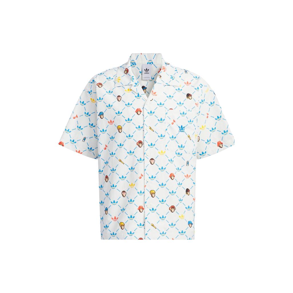 Adidas Originals x Monkey Kingdom Allover с мультяшным принтом и логотипом, спортивная рубашка с короткими рукавами, мужские топы, розовые, белые, IP1803