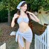 Sweet split swimsuit new bikini four-piece skirt sexy vacation hot spring striped slim swimsuit student