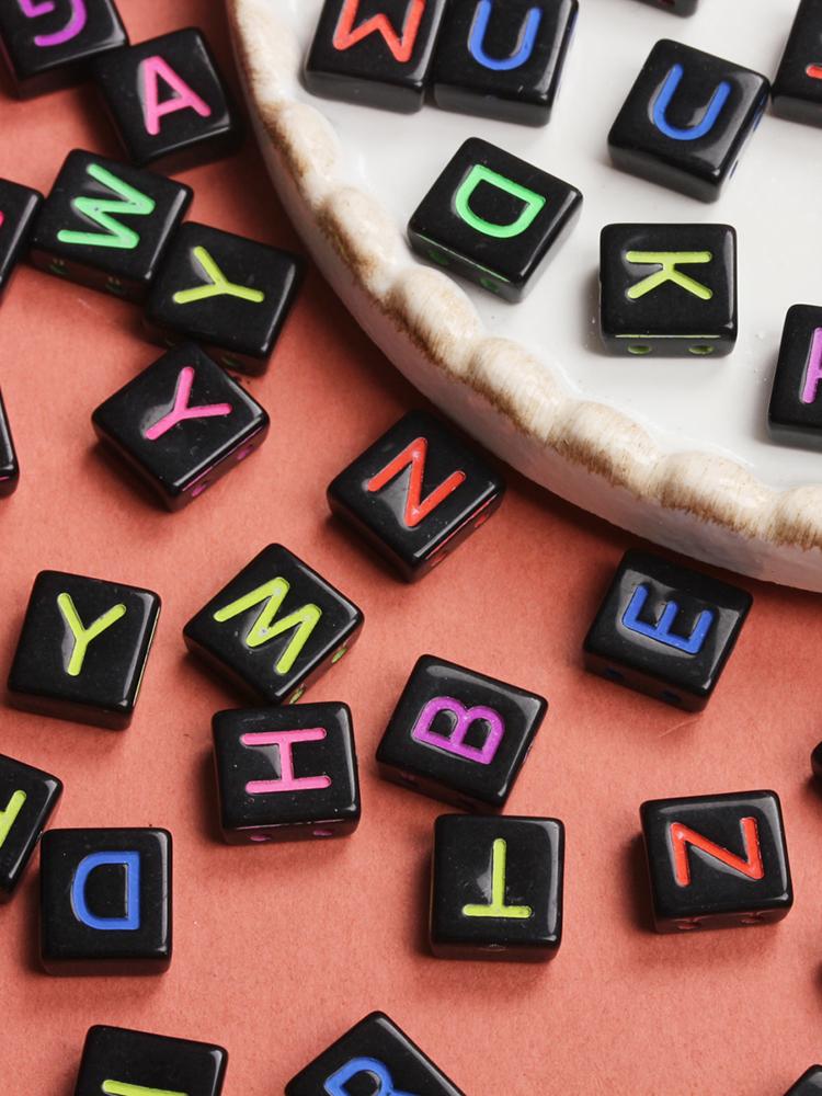 Making For Beads 20Pcs 9*7mm Diy Flat Square Acrylic Double Hole Accessories Jewelry Letter Pattern