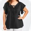Women Fashion Plus Size Lace T-Shirt Blouse  Short Sleeve Tops