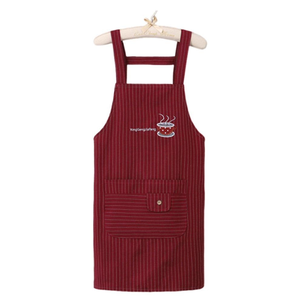 Stripe Design Cotton Apron Sleeveless Cooking Apron Two Front Pockets Women Apron Coffee House
