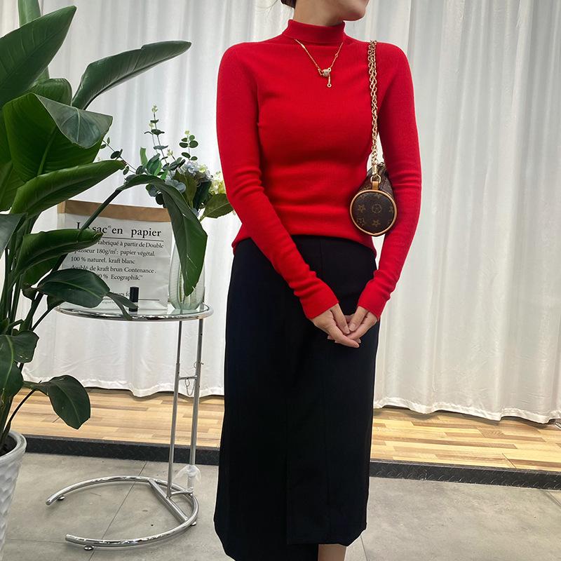 Ограниченный запас: Женский бесшовный свитер с высоким воротом из 100% чистой шерсти, плотность 48 нитей