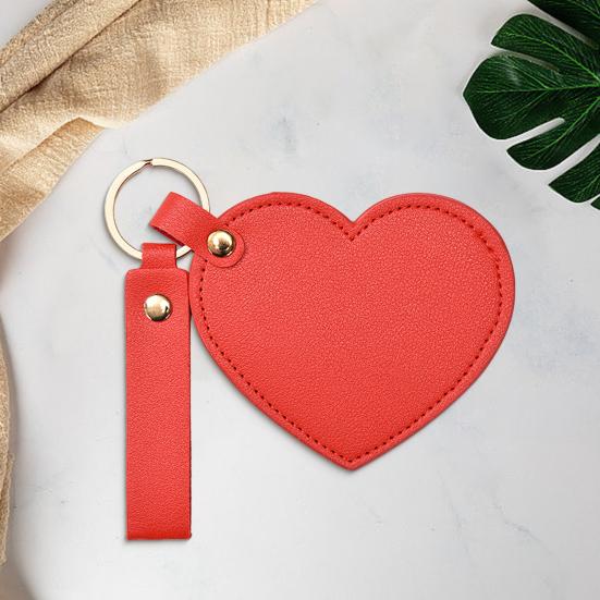 Зеркало для макияжа в форме сердца, водонепроницаемое, из искусственной кожи, зеркало для туалетного столика, брелок, портативное дорожное, ручное косметическое зеркало для женщин, подвеска для сумки