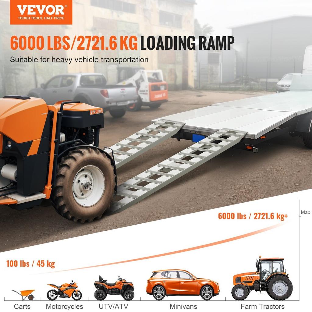 72" x 15" Aluminum Ramps 6000 LBS Capacity Loading Ramps 2PCS