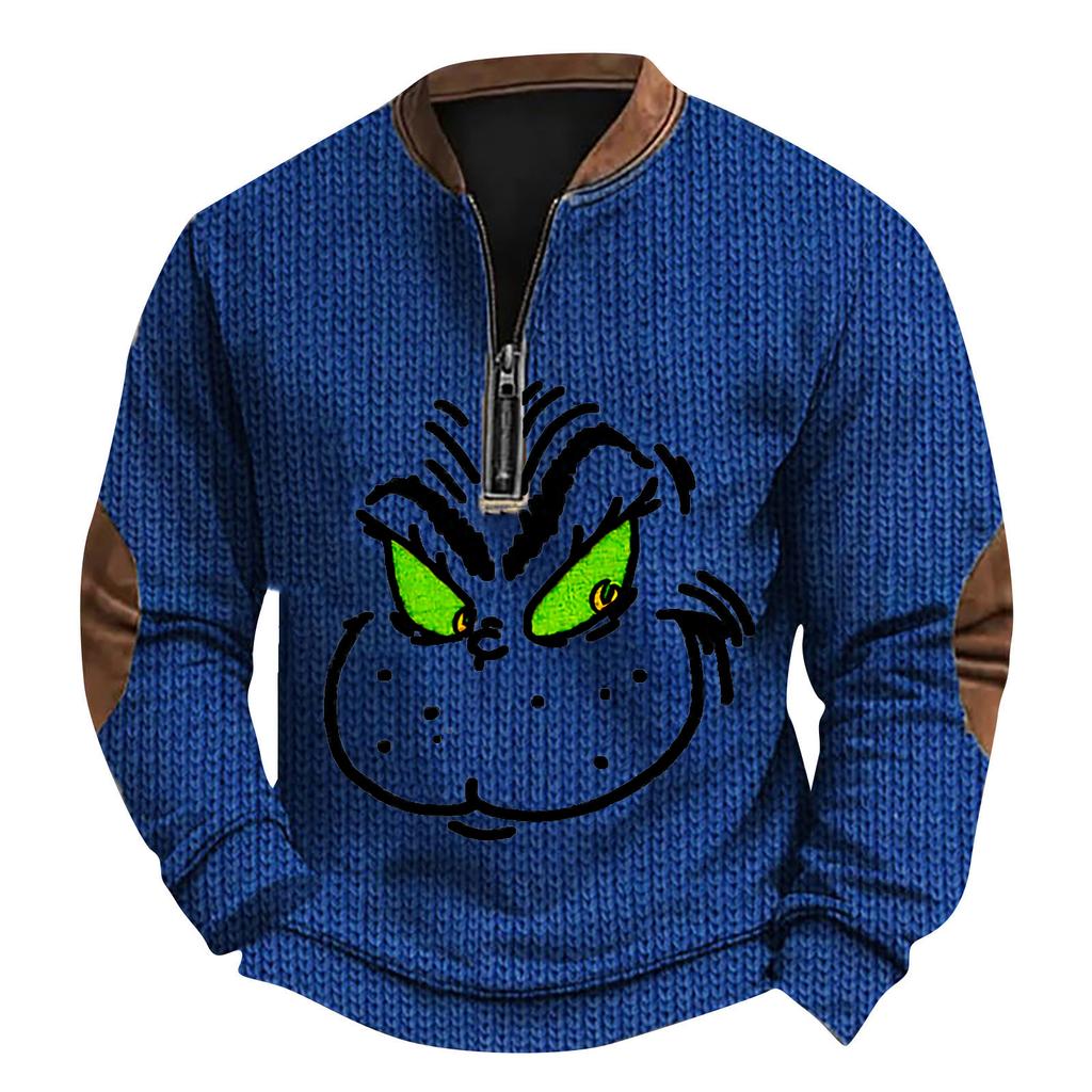 Мужской рождественский свитер на молнии, винтажный вязаный графический свитшот, рождественский пуловер со стойкой