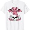 Kawaii Pastel Goth Cute Creepy Cat Bat Skeleton T-Shirt Print Original Design Gifts T Shirts Mens Clothing Camisas Streetwear