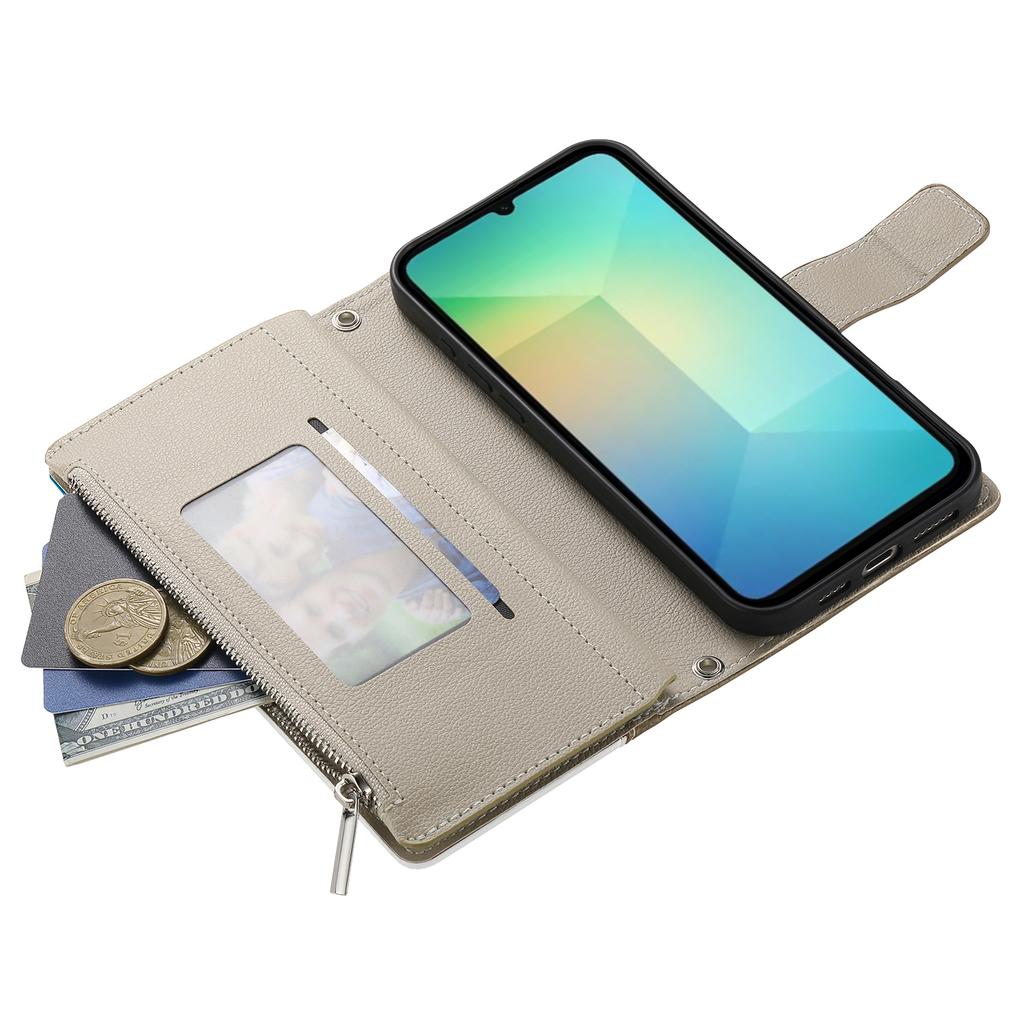 For Samsung Galaxy A06 4G Case Zipper Wallet Color Splicing Leather Flip Phone Cover with Straps