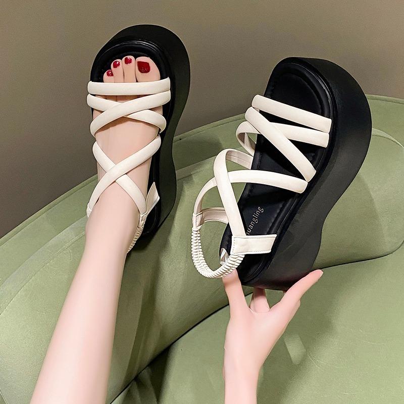 8cm Fashion Summer Women Rome Sandals New Arrival Ladies Leather Wedges Heels Female Outdoor Casual Platform Sandal Shoes 2024