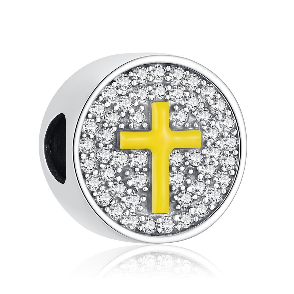 Cross Charms Fit Fashion Original Bracelets 925 Silver Pave Zircon Bible Bead Religion Holy Angel Safety Chain Charm DIY Jewelry