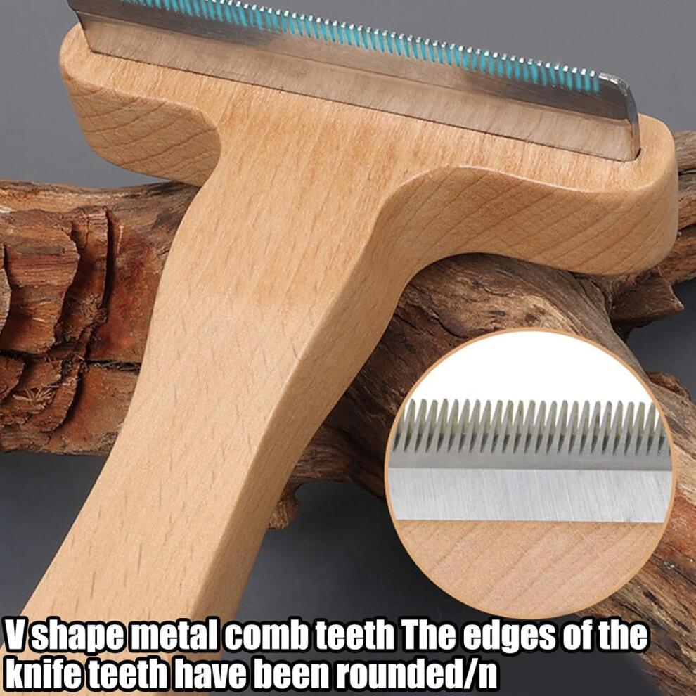 Pet Grooming Tool - Stainless Steel Pet Hair Remover Brush with Wooden Handle for Small and Medium Cats and Puppies