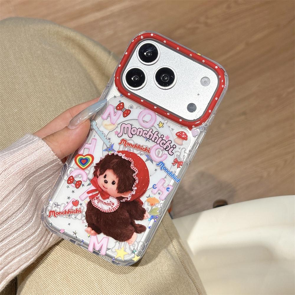 Милый клубничный медведь Магнитный чехол для телефона для iPhone 17 16 Pro 15 Max 14 13 17 Pro Max Чехол с подставкой Magsafe Цепочка Прекрасный чехол