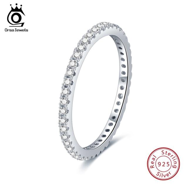 Orsa Jewels Кольца Серебристого Цвета Женские Классические Круглые Полностью Усыпанные ААА Девочки Кубический Цирконий Помолвочное Свадебное Собрание Свадебные Кольца